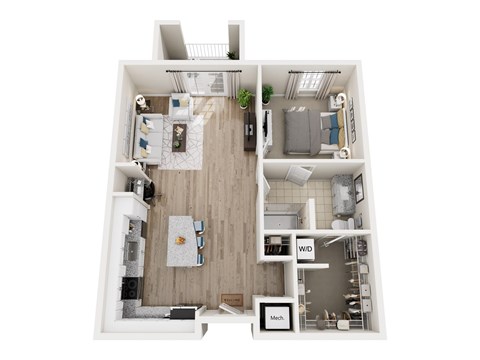 Floor plan for 1 bed, 1 bath, 845 sqft